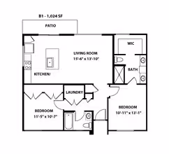 2 Bed/3 Bath 1056 floor plan